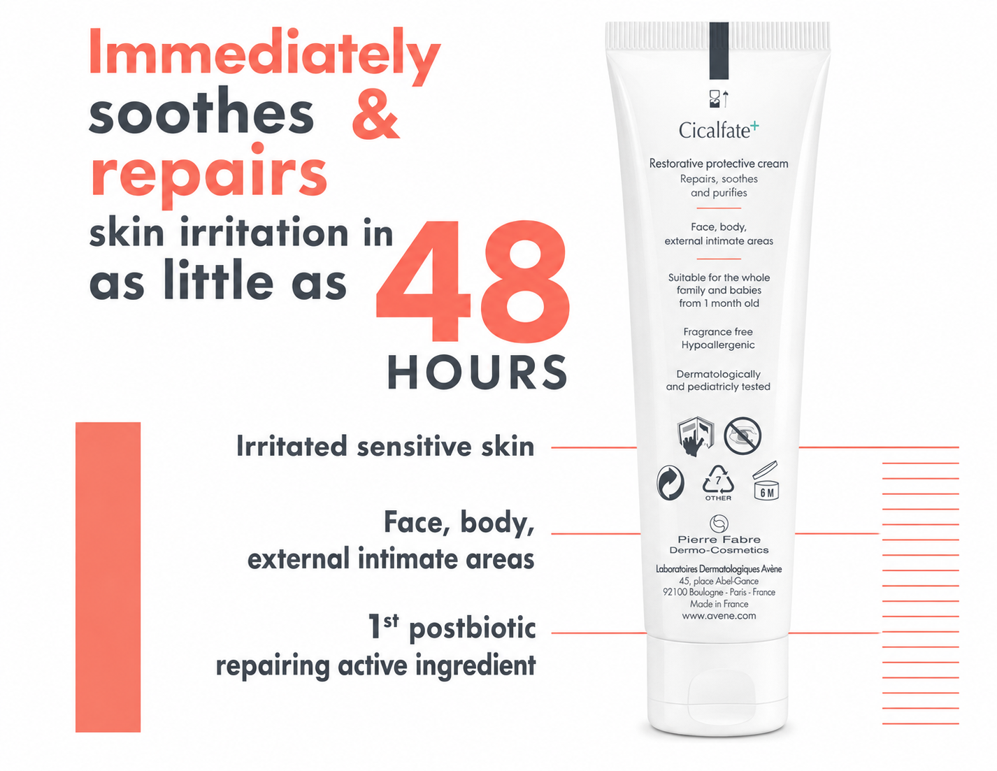 Avène Cicalfate+ Restorative Protective Moisturizer 40ml - Postbiotic Skincare - Gentle Rejuvenating Barrier Cream for Dry, Irritated, Sensitive Skin - Hydrating Fragrance-Free for Face and Body