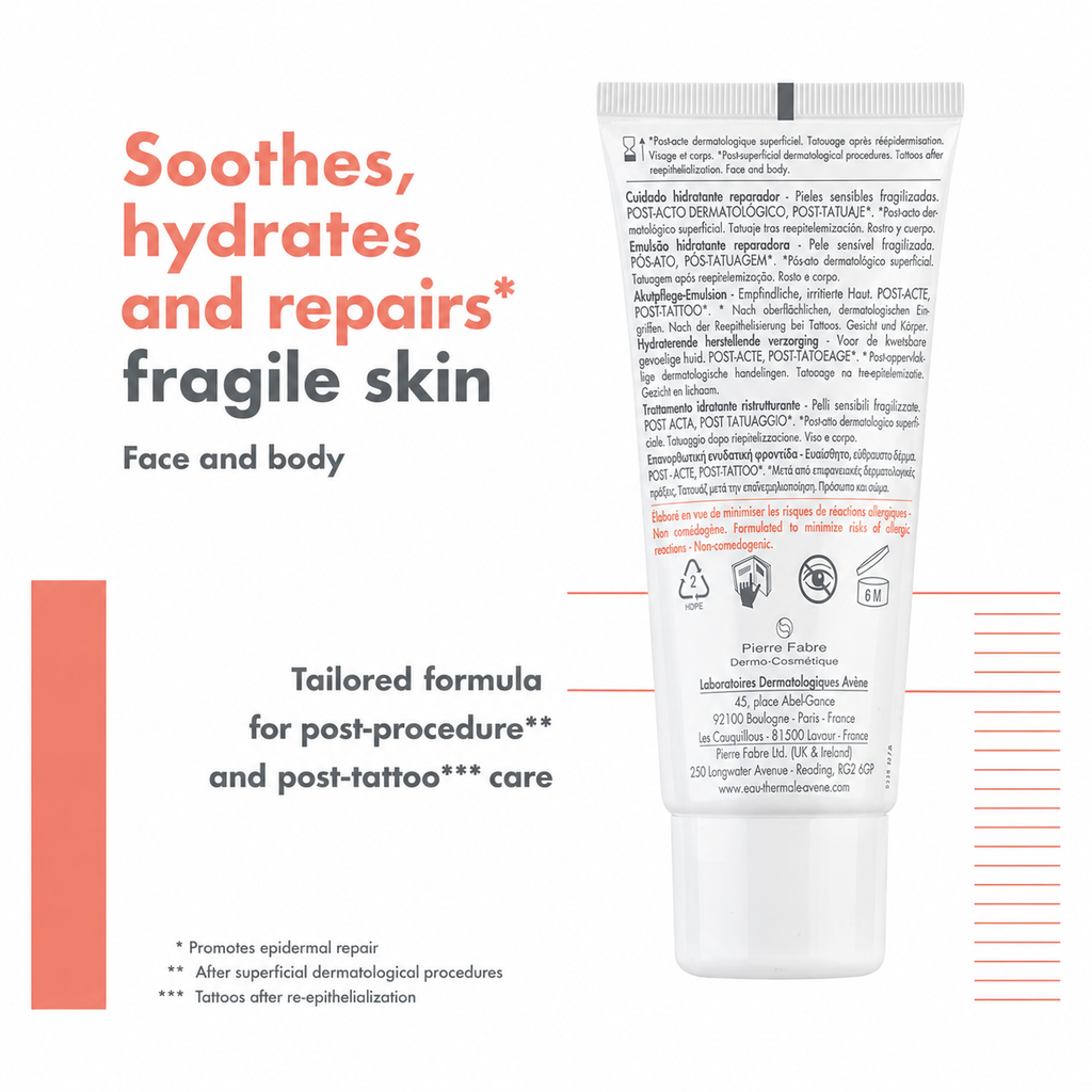 Avène Cicalfate+ Skin Repair Emulsion - 40ml Post-Procedure Body Moisturizer, Lightweight, Soothing, Non-Greasy Hydrator for Sensitive Skin