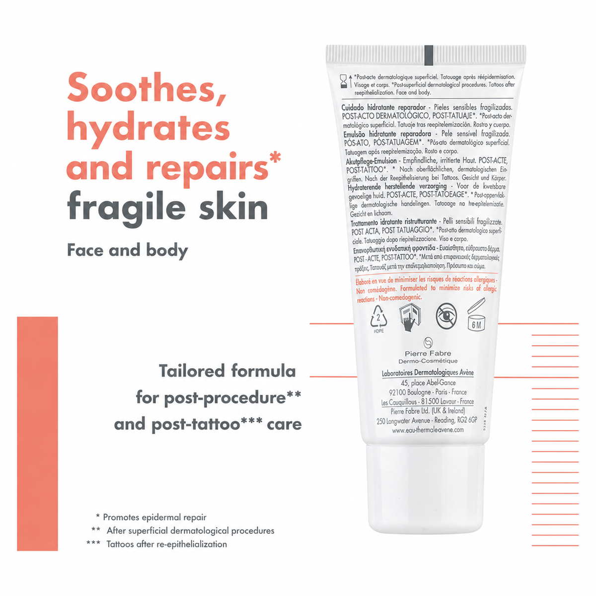 Avène Cicalfate+ Skin Repair Emulsion - 40ml Post-Procedure Body Moisturizer, Lightweight, Soothing, Non-Greasy Hydrator for Sensitive Skin