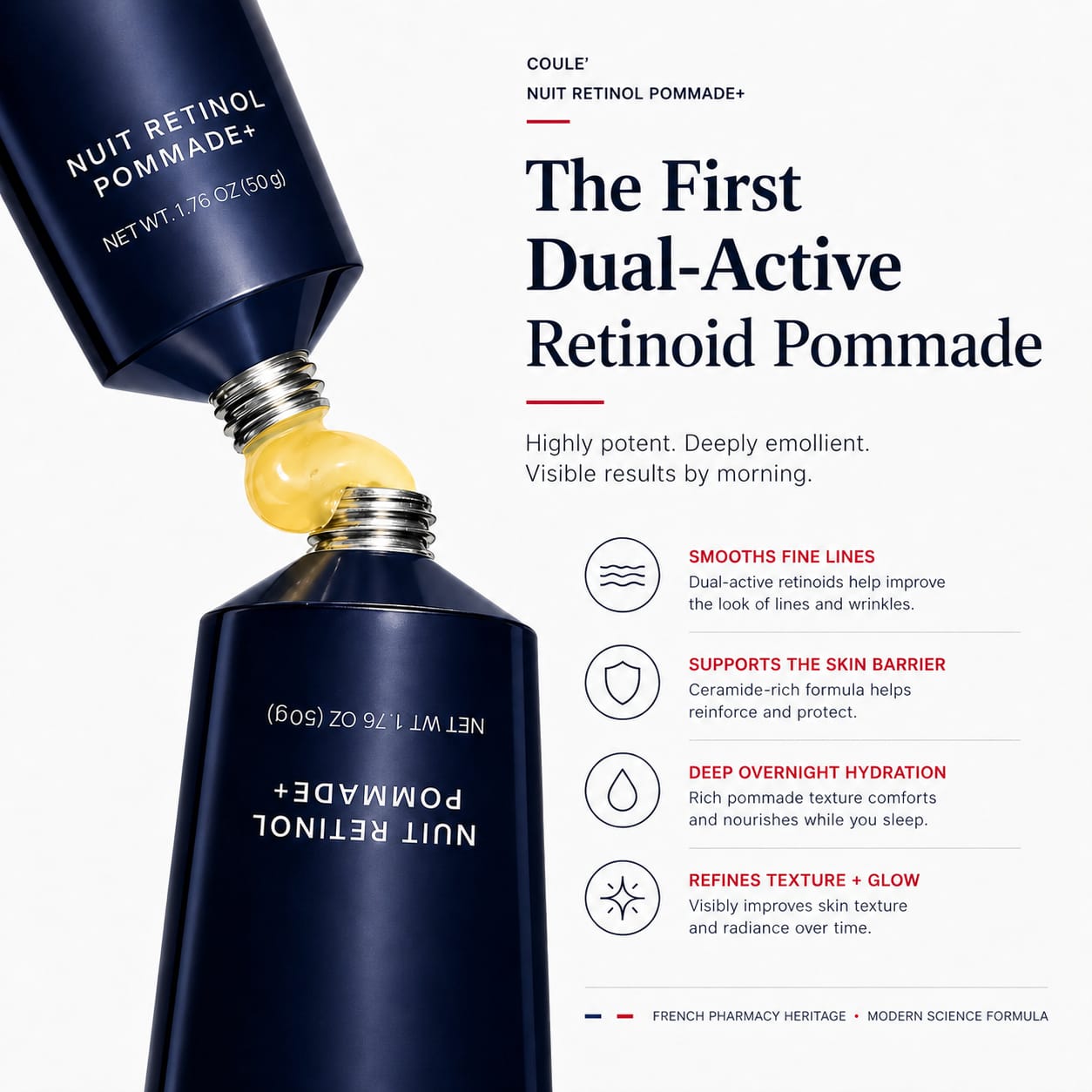 Coule' 50g Retinol & Homeoplasmine 18g French Pharmacy Bundle – Anti Aging Skin Care Repair with Granactive + Encapsulated Retinol, Collagen, Ceramides & Panthenol Pommade and Multipurpose Face Cream Set